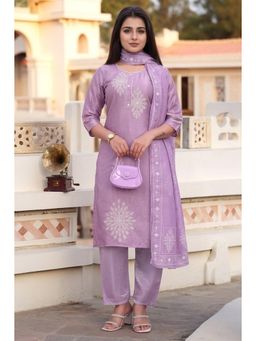 Gahan - Women Silk Kurta With Pant And Muslin Dupatta - Lavender