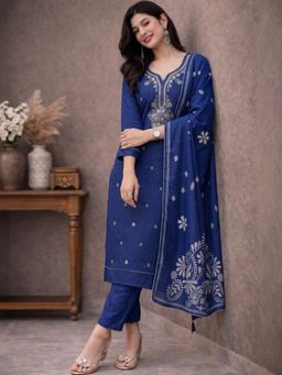 Gahan - Womens Embroidered Kurta With Pant And Dupatta - Blue
