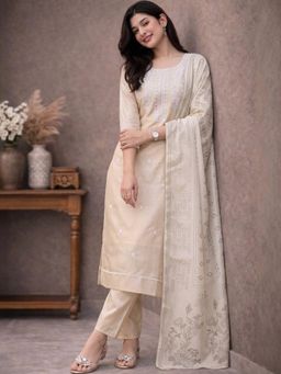 Gahan - Womens Embroidered Kurta With Pant And Dupatta - Beige