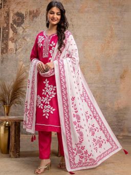 Gahan - Womens Embroidered Kurta With Pant And Dupatta - Pink