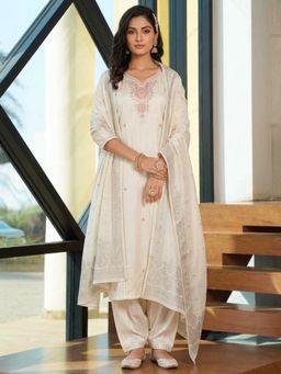 Gahan - Womens Roman Glass Work Embroidered Kurta And Pant With Dupatta - White