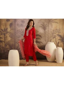 Gahan - Womens Embroidered Kurta With Pant And Dupatta - Red