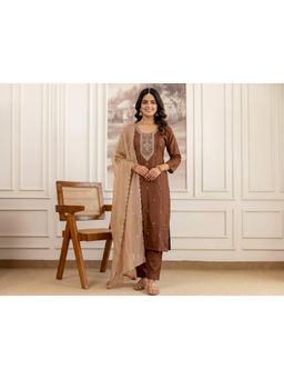 Gahan - Women Roman Silk Embroidered Kurta And Pant With Dupatta - Brown