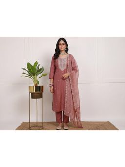 Gahan - Womens Silver Embroidered Work Kurta And Pant With Dupatta - Mauve
