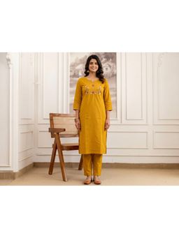 Gahan - Womens Embroidered Kurta With Pant - Yellow