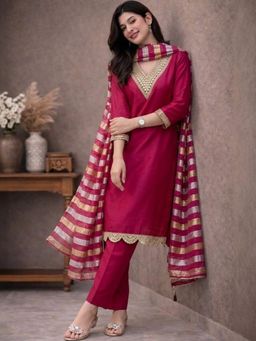 Gahan - Womens Embroidered Kurta With Pant And Dupatta - Pink