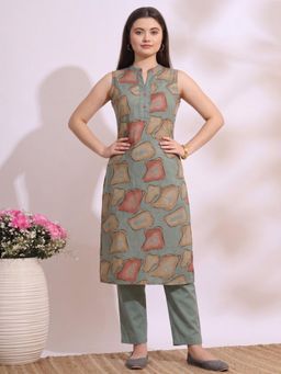 Gahan - Womens Printed Vatican Kurta And Pant - Green