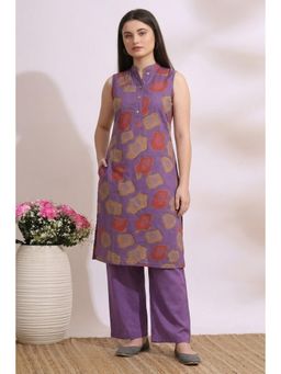 Gahan - Womens Floral Printed Vatican Kurta And Pant - Purple