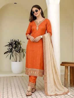 Gahan - Womens Embroidered Kurta With Pant And Dupatta - Orange