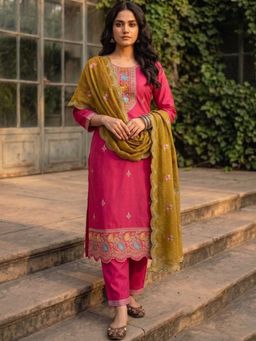 Gahan - Roman Shimmer Kurta And Pant With Vichitra Dupatta - Pink