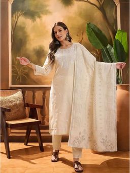 Gahan - Womens Embroidered Kurta With Pant And Dupatta - Beige