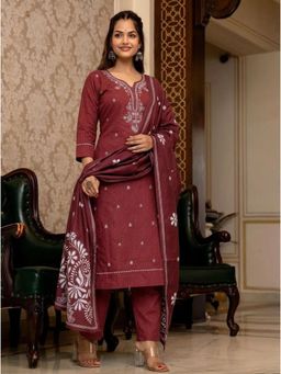 Gahan - Womens Embroidered Kurta With Pant And Dupatta - Maroon