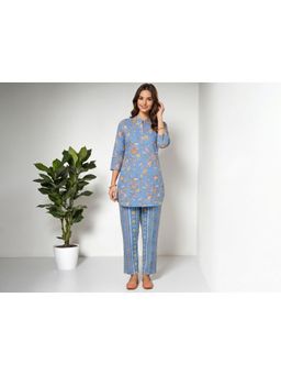 Gahan - Womens Cotton Floral Printed Co-Ord Set - Blue