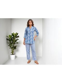 Gahan - Womens Cotton Floral Printed Co-Ord Set - Blue