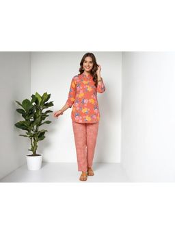 Gahan - Womens Cotton Floral Printed Co-Ord Set - Orange