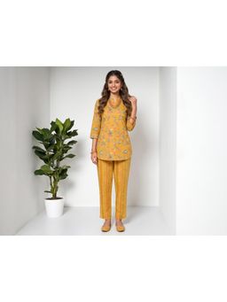 Gahan - Womens Cotton Floral Printed Co-Ord Set - Yellow