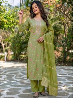 Gahan - Womens Sequence Work Embroidered Kurta And Pant With Dupatta - Green