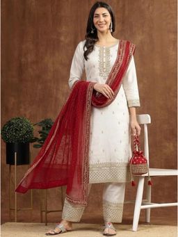 Gahan - Womens Embroidered Kurta With Pant And Dupatta - White
