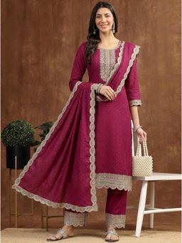 Gahan - Womens Embroidered Kurta With Pant And Dupatta - Maroon