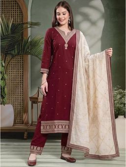 Gahan - Womens Embroidered Kurta With Pant And Dupatta - Maroon