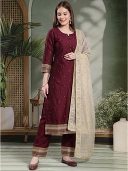 Gahan - Vichitra Silk With Kurta And Pant With Dupatta - Maroon