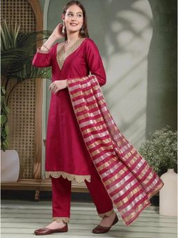 Gahan - Womens Embroidered Kurta With Pant And Dupatta - Pink