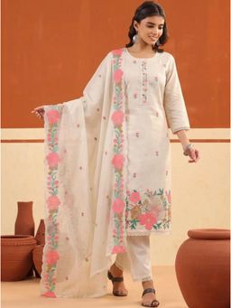 Gahan - Roman Silk With Heavy Embroidery Work Kurta And Pant With Dupatta - White