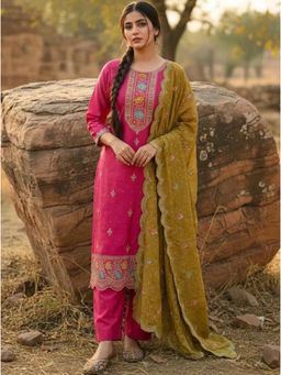 Gahan - Roman Shimmer With Dori Work Kurta With Pant And Dupatta - Pink