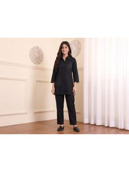 Gahan - Womens Embroidered Silk Co-Ord Set - Black