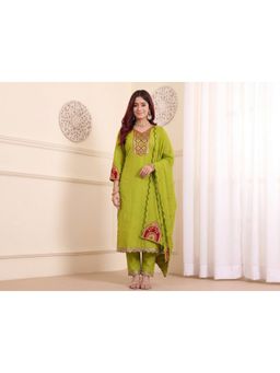 Gahan - Womens Chanderi Embroidered Kurta With Pant And Dupatta - Green