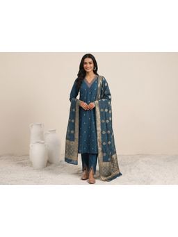 Gahan - Womens Small Embroidered Butti Kurta And Pant with Zari Work Dupatta - Teal