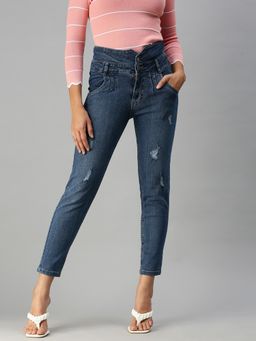 SHOWOFFFF - Women Mildly Distressed Blue Slim Fit Denim Jeans