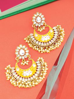 Yellow Chimes - Gold -toned Yellow Meenakari Handcrafted Floral Shaped Chandbali Earrings
