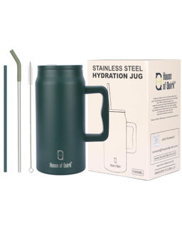 House of Quirk - Stainless Steel Mug Tumbler Water Bottle With Handle And Straw Lid 1500Ml (Green)