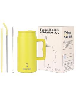 House of Quirk - Stainless Steel Mug Tumbler Water Bottle With Handle And Straw Lid 1500Ml (Yellow)