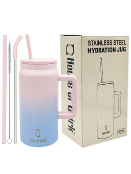 House of Quirk - Mug Tumbler Water Bottle With Handle And Straw Lid 1500Ml (Multicolor)