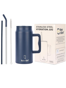 House of Quirk - Stainless Steel Mug Tumbler Water Bottle With Handle And Straw Lid 1500Ml (Blue)