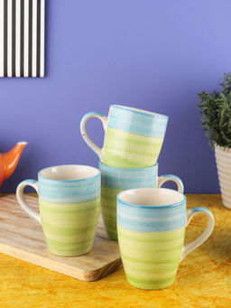 VarEesha - Ananda Blue Green Ceramic Large Coffee Mugs/ Milk Mugs Set of Four