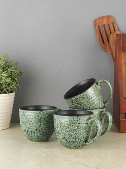 VarEesha - Foliage Green Ceramic Oval Tea/ Coffee Cups Set of Four