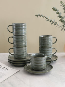 VarEesha - Green Rings Porcelain Cup Saucers Set of 6