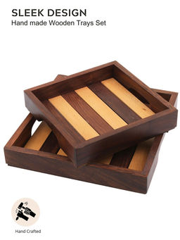 VarEesha - Hand Crafted Dual Tone Beech & Sheesham Wood Square Trays