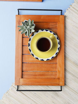 VarEesha - Hand Painted Orange Steam Beech Wood Tray With Iron Handle