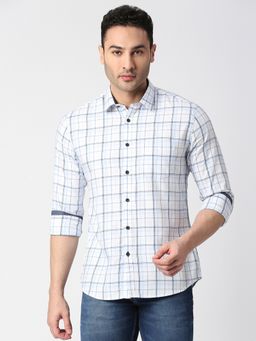 Dragon Hill - Full Sleeves White Premium Cotton Fine Twill Checks Shirt