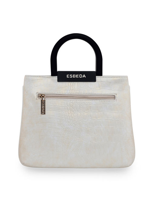 Buy ESBEDA White Colour Drymilk Croco Acrylic Handle Handbag for