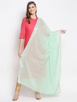 Dupatta Bazaar - Womens Sea Green Cotton Chanderi Dupatta with Sequins Weaving