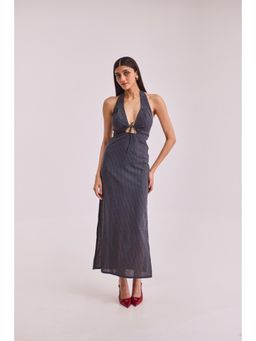 Urban Suburban - Grey Striped Halter Maxi Dress