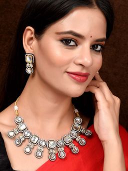 Silvermerc Designs - Silver Plated White American Diamond Stone Studded Jewellery (Set of 2)