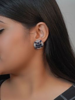 Niscka - Navy Blue and Silver American Diamond Earrings
