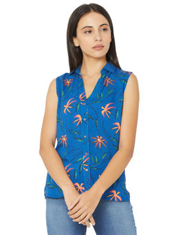 Spykar - Womens Regular Fit Printed Electric Blue Shirts