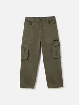Blue Giraffe - Boys Olive Solid Regular Fit Cargo Trouser